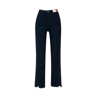 加绒高腰九分直筒牛仔裤女秋冬季2025新款显瘦八分小个子烟管裤子