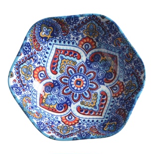 民族风ins陶瓷碟釉下彩调味碟九格宫围炉煮茶小吃碟零食碟瓷碟子