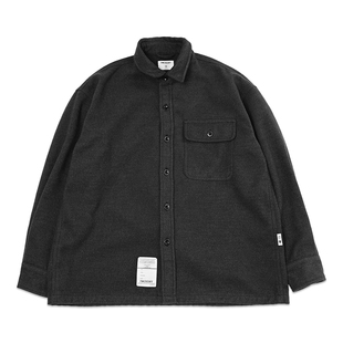 foundry 25AW日系衬衫夹克重磅宽松简约百搭碳灰色口袋落肩外套男
