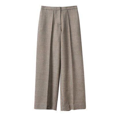 戎美【KZ0905323】硬核通勤~高阶羊毛波纹肌理 立体褶裥阔腿裤