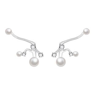 999纯银针星点悬浮珍珠耳钉女小众高级感独特耳环不对称精致耳饰