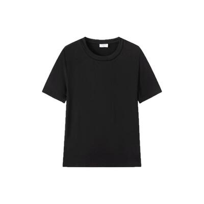 周迅同款碳黑色铜氨丝短袖t恤