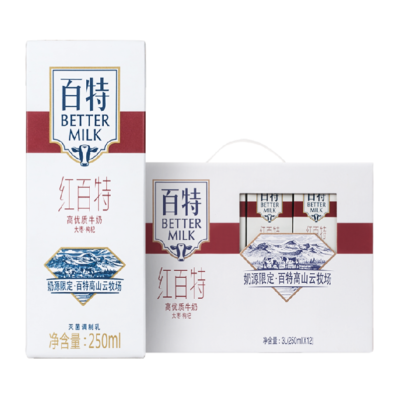 重庆天友牛奶红百特优质牛奶枸杞红枣营养早餐奶礼盒装