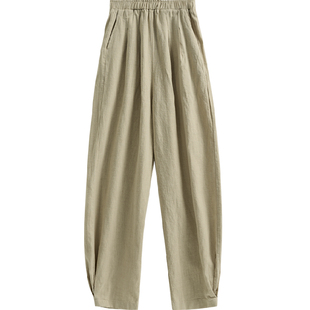 高端亚麻灯笼裤女春秋2026新款禅修棉麻宽松复古高腰长裤子太极裤