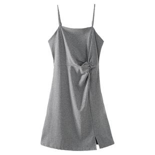 夏季新款韩版纯白黑色修身吊带连衣裙中长款纯色简约显瘦开叉裙子