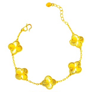 正品碎冰冰四叶草手链金包银999实心碎金镭射五花手串金店同款24k