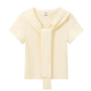 班尼路海军领假两件正肩短袖T恤女春夏新款V领修身显瘦短款上衣N