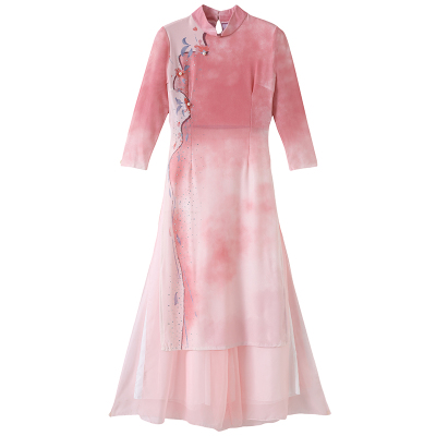 2026古典舞蹈服套装女渐变立领旗袍身韵粉色纱衣舞服中国舞演出服