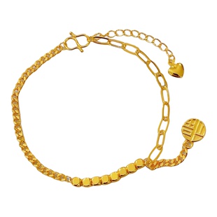 新中式古法沙金碎金流苏福字手链碎金不规则珠手链古风金色不掉色