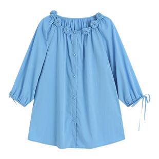 BobbyBecky【春野】天丝手工花朵衬衫气质裙裤不规则手帕裙