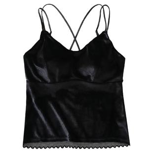 大码吊带背心女蕾丝带胸垫一体固定杯聚拢秋冬季内搭打底美背内衣