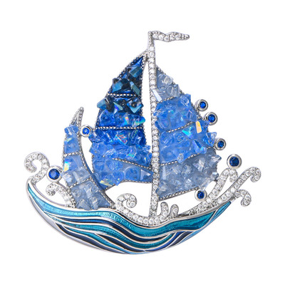 一帆风顺蓝色水晶胸针