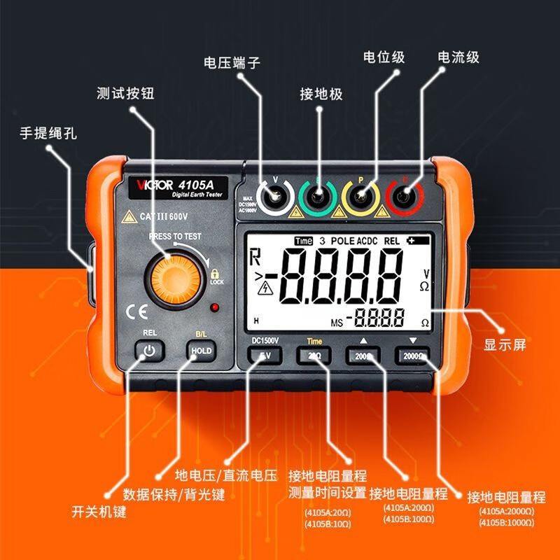 VICTOR胜利接地电阻测试仪VC4105A/B电阻表数字检测仪防雷