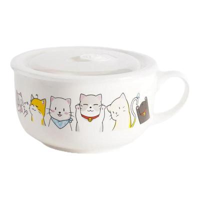 陶瓷泡面碗带把手带盖