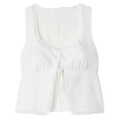 法式白色蕾丝花边背心马甲上衣