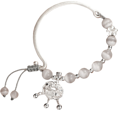 吴越老银铺足银清波引半镯半链