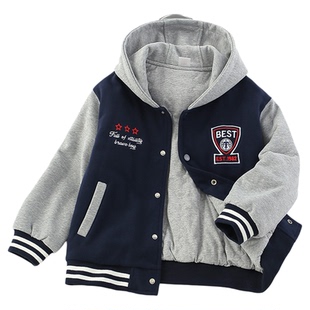 夹薄棉男童棒球服外套秋冬新款儿童保暖棉衣中大童夹克连帽棉袄