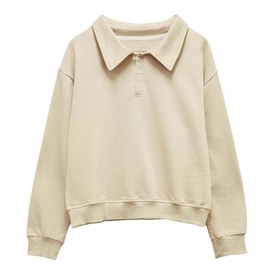 潮牌卡其色休闲风翻领圆领卫衣