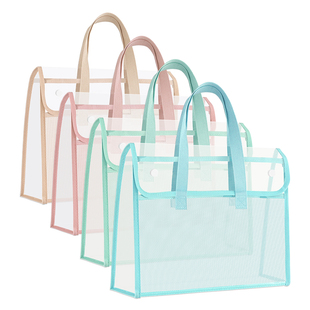 博美乐补习手提袋防水横版男女孩大容量考试专用袋子小学生拎书袋加厚轻便款作业收纳袋透明文件袋a4美术袋