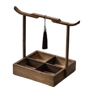 新中式复古四宫格点心盘茶楼客厅茶点心家用零食盒干果盘竹托盘