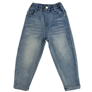 童装男女童浅蓝色加绒牛仔裤子小脚2026冬季新品宝宝潮流儿童长裤