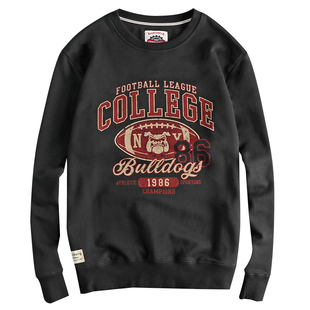 港风复古美式潮流橄榄球字母图案圆领卫衣男水洗牛肚毛圈舒适长袖