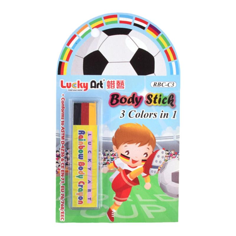 蜡艺Luckyart人体彩绘笔脸部多色彩虹条油性彩绘儿童学生彩妆防水防汗油彩宝宝涂鸦蜡笔脸彩棒6色3色黑红黄