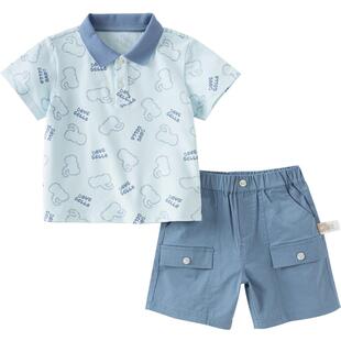 戴维贝拉儿童针织短裤套装2026男童短袖T恤两件套男宝宝新款夏装