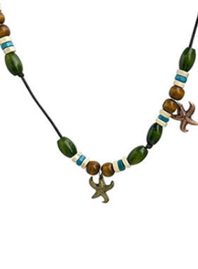 绿松石爱心蝴蝶吊坠编绳项链女波西米亚民族风配饰复古度假锁骨链