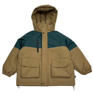 男童冬季日系拼色工装连帽棉服 儿童潮酷防风保暖夹棉冲锋衣棉袄
