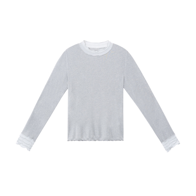 CAREMIND拼接薄纱假两件拼色T恤