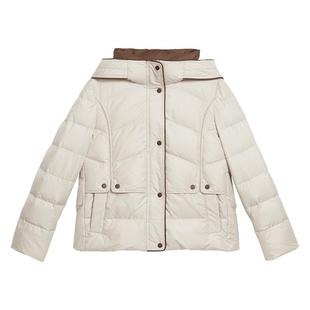 YINER音儿专选女装冬季时尚撞色短款白鸭绒保暖面包连帽羽绒服