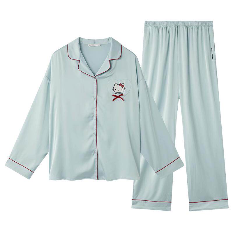 Gukoo/果壳HelloKitty联名冰丝睡衣春秋女士家居服套装C