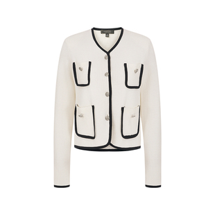 MARYLING玛俪琳春季新品白色撞色边口袋针织开衫A1EBW09160