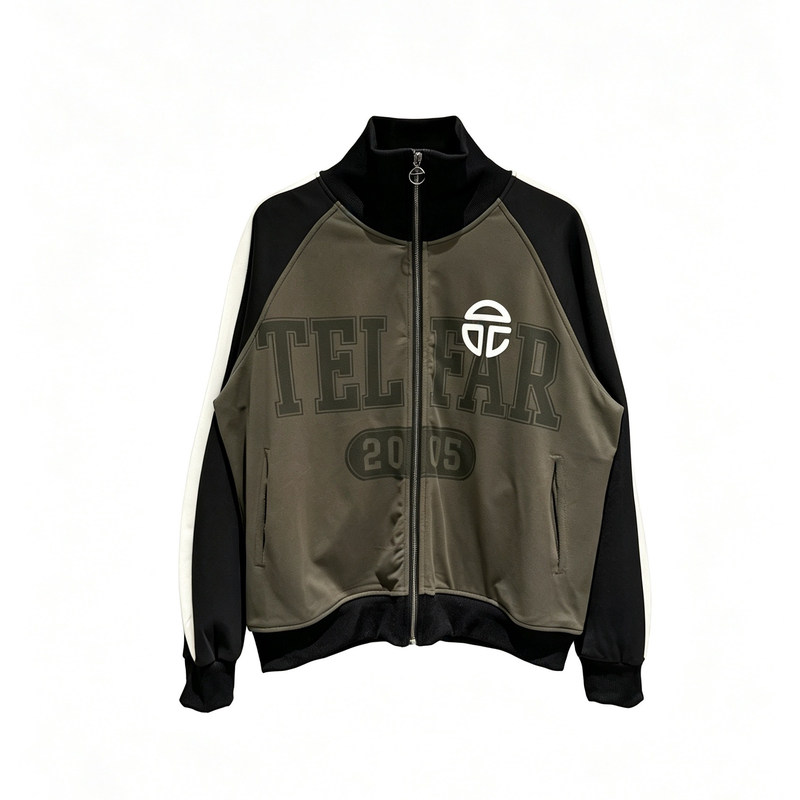 TELFAR Cortis马丁同款Vintage水洗做旧拉链双拼运动夹克外套潮