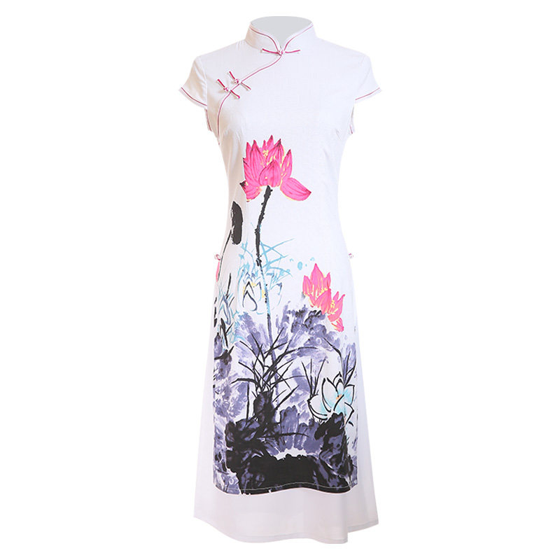 奥黛旗袍 越南连衣裙中国风 2026夏季新款少女日常棉麻中长款旗袍