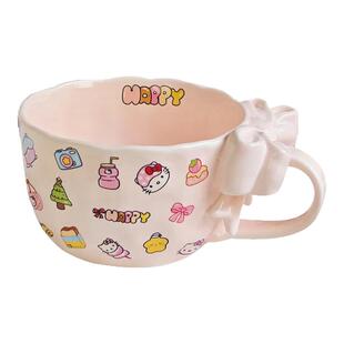 蝴蝶结杯创意可爱高颜值陶瓷水杯咖啡杯少女生日新年伴手礼马克杯