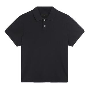 dunhill登喜路男海军蓝棉质真丝珠地布短袖 Polo 衫春夏