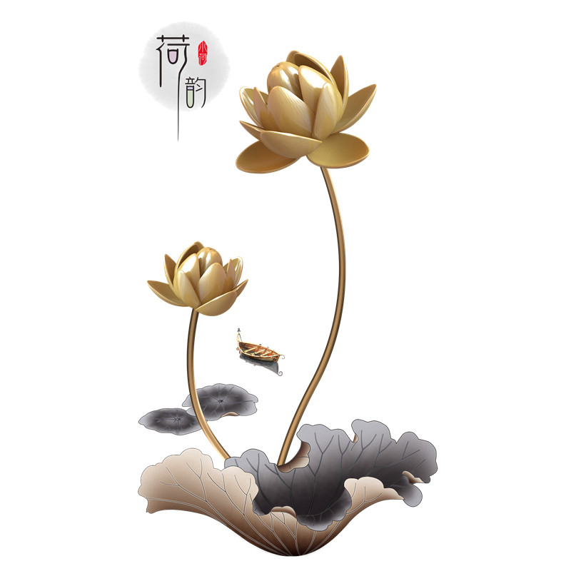 中国风3d立体墙贴荷花客厅玄关背景墙面装饰贴纸餐厅墙壁贴画自粘
