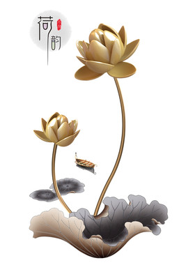 中国风3d立体墙贴荷花