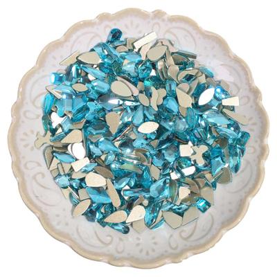 DANA平底美甲湖水蓝色异形钻