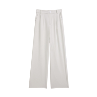 白色窄版裤子女春秋拖地高级垂感阔腿裤小个子宽松直筒西装裤夏潮
