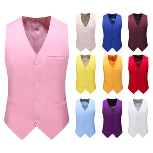 粉红色马甲男无袖西装单外套薄款上衣男青年英伦风结婚拍照工作服