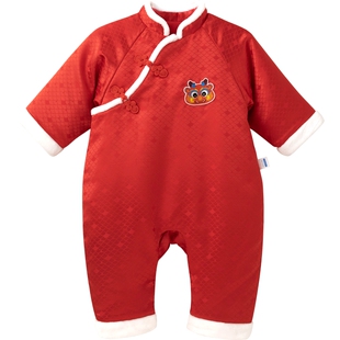 aqpa爱帕新年婴儿服宝宝拜年服秋冬棉服夹棉连体衣暖过年喜庆红色