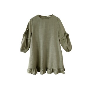 北欧风苎麻荷叶边连衣裙女宝宝26早春儿童服装袖子蝴蝶结设计裙子