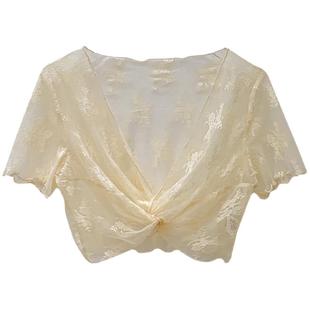 披肩夏季配裙子短袖白色蕾丝半截套头吊带连衣裙外搭小坎肩罩衫女