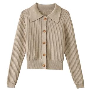 polo领短款毛衣女秋冬2025新款加厚小个子上衣修身打底翻领针织衫