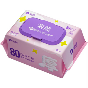 紫鹿厚婴幼儿手口湿巾80抽80克一次性抽取式宝宝湿纸巾带盖