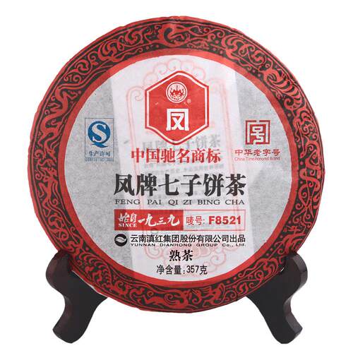 凤牌茶叶云南凤庆普洱茶熟茶饼F8521七子饼357g节日囤茶送礼收藏