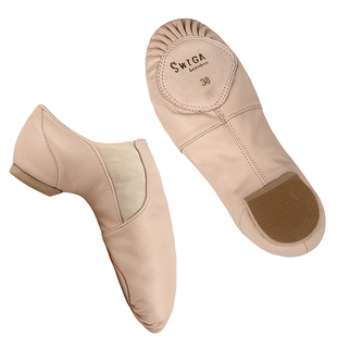 英国SWIGA肉粉爵士舞鞋女真皮软底舞蹈鞋教师专用带跟低帮中国舞